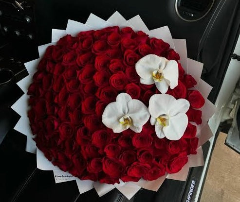 50 roses bouquet and orchids