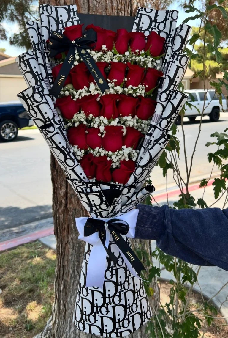 Designer Monogram Bouquet — 2 Dozen Roses
