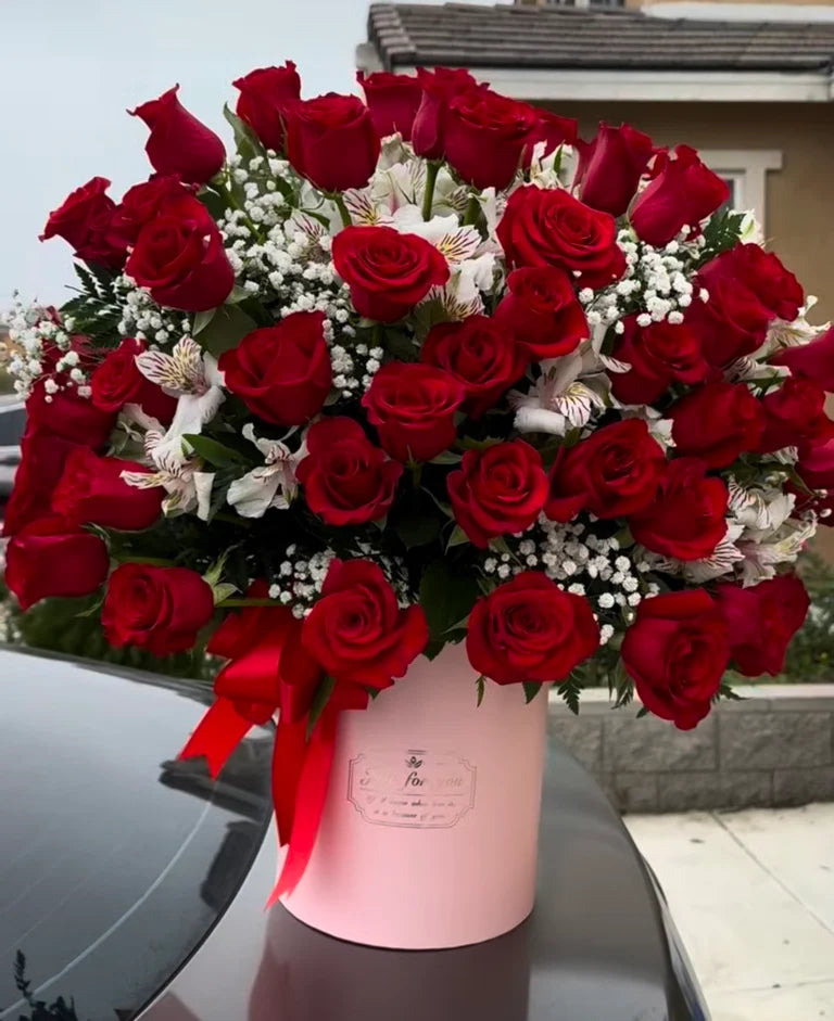 Rose & Blooms Luxury Box — 50 Long Stem Roses