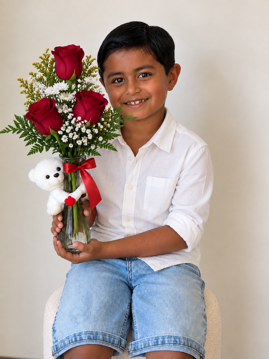 Bear love vase- Rose & Teddy Gift Set
