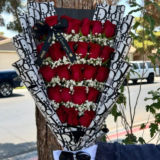 Designer Monogram Bouquet — 2 Dozen Roses
