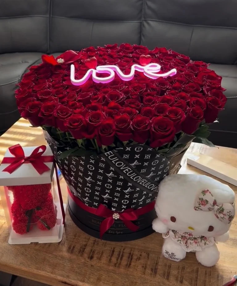 Love Light Luxury Box — 100 Rose LED Neon Arrangement