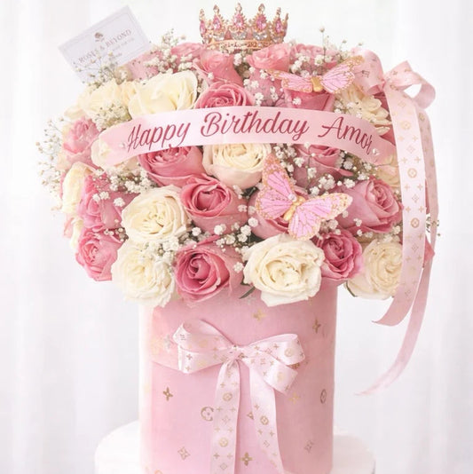 Queen's Rose Box — 50 Count Pink & White Luxury Arrangement