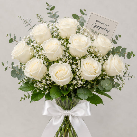 With Deepest Sympathy — White Rose Vase